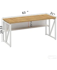 Tribesigns 63" Computer Desk with Bottom Shelf, Light Oak