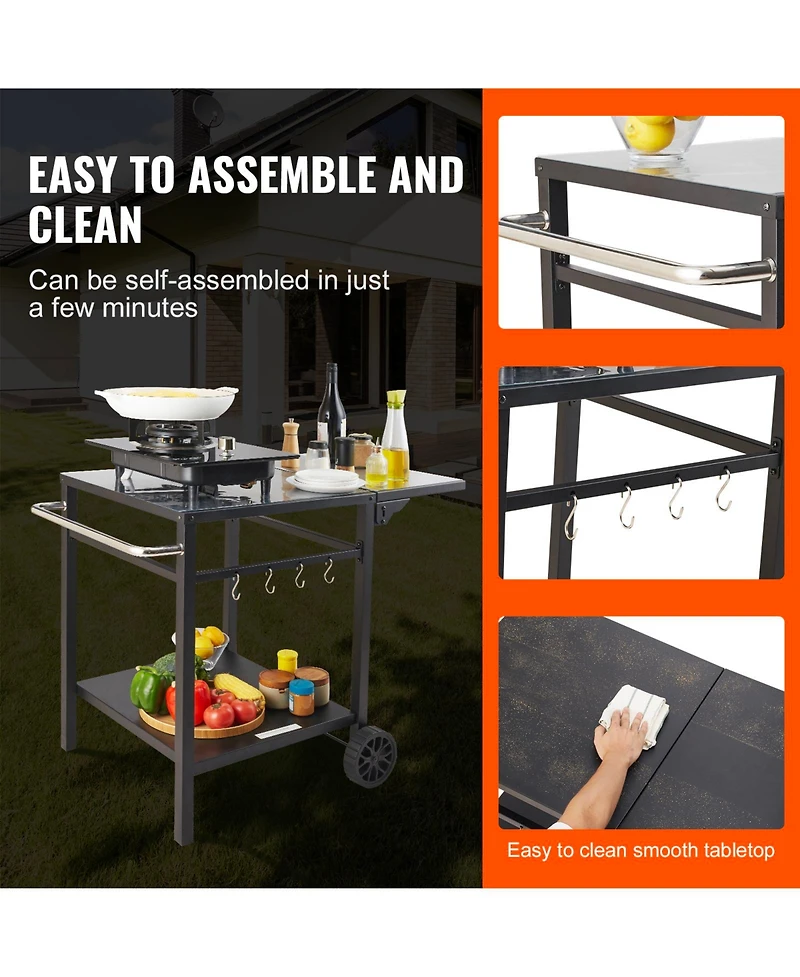 Vevor Outdoor Grill Dining Cart Double-Shelf Bbq Movable Food Prep Trolley Patio