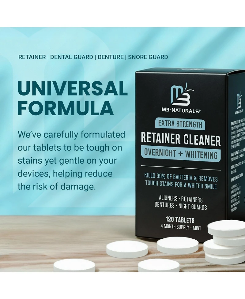 M3 Overnight Retainer Cleaner Tablets with Whitening Formula Dental Appliance Cleaning Tablets 120 Count