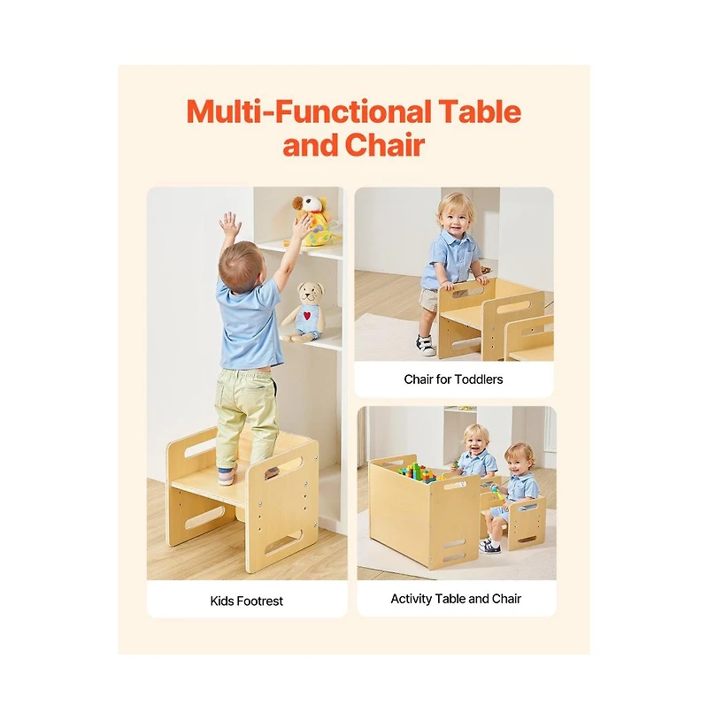 Slickblue Wooden Montessori Toddler Table and Chair Set with Adjustable Height for Eating and Activities