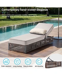 Pocassy Outdoor Reclining Chaise Lounge with 5inc Thick Cushion, All-Weather Wicker Patio Chair Pillow