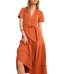 Mint Velvet Women's V-Neck Short-Sleeve Cotton Cheesecloth Maxi Dress