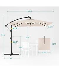 Sonkuki 8.2FT Outdoor Patio Hanging Offset Cantilever Umbrella with Solar Led Lights Cross Base