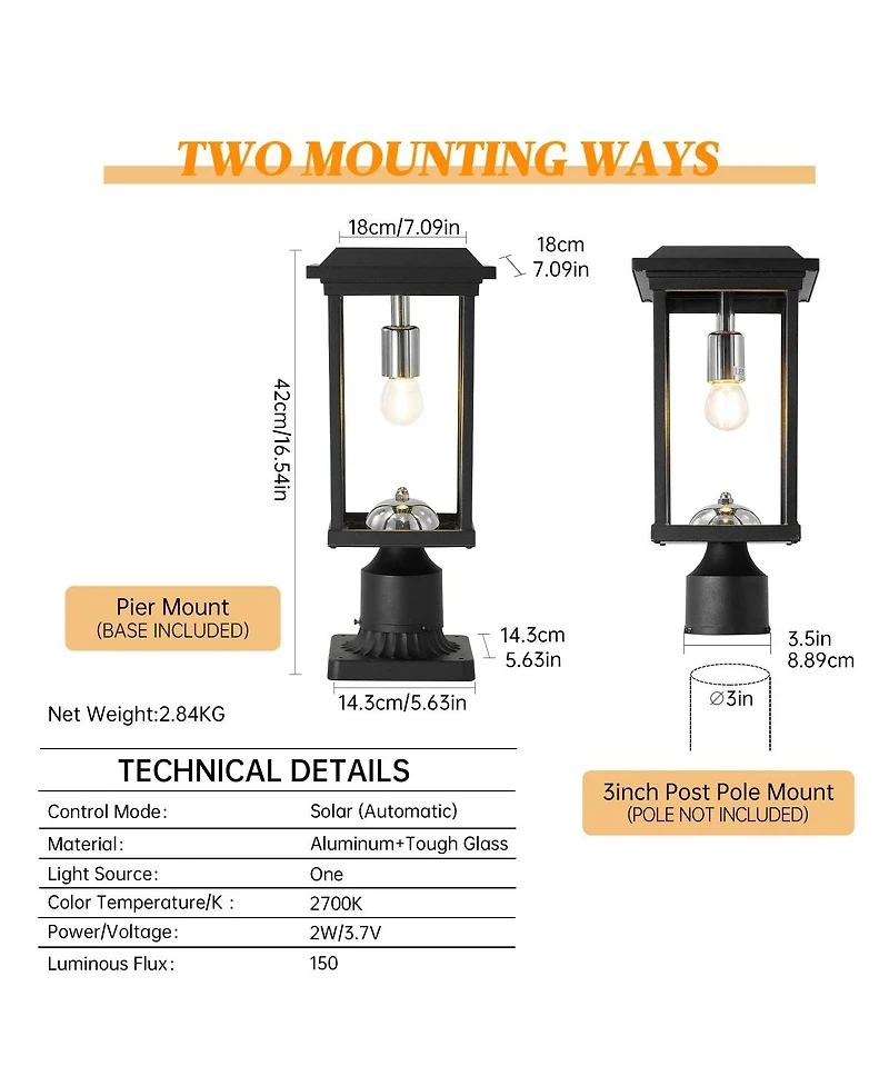Asagikoiai Dusk to Dawn Outdoor Post Light, Waterproof Aluminum Pathway Pole Lamp