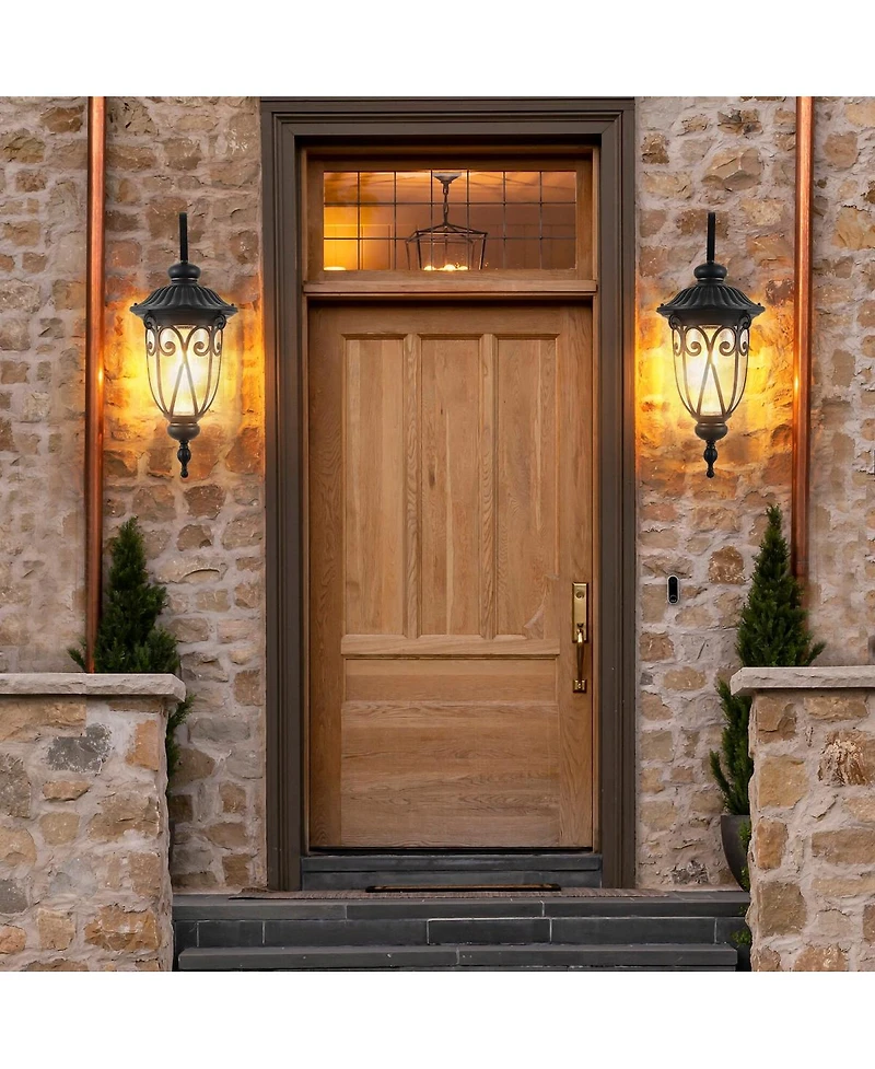 Asagikoiai 23" Outdoor Wall Lantern with Bubble Glass, Weatherproof Aluminum Porch Lantern