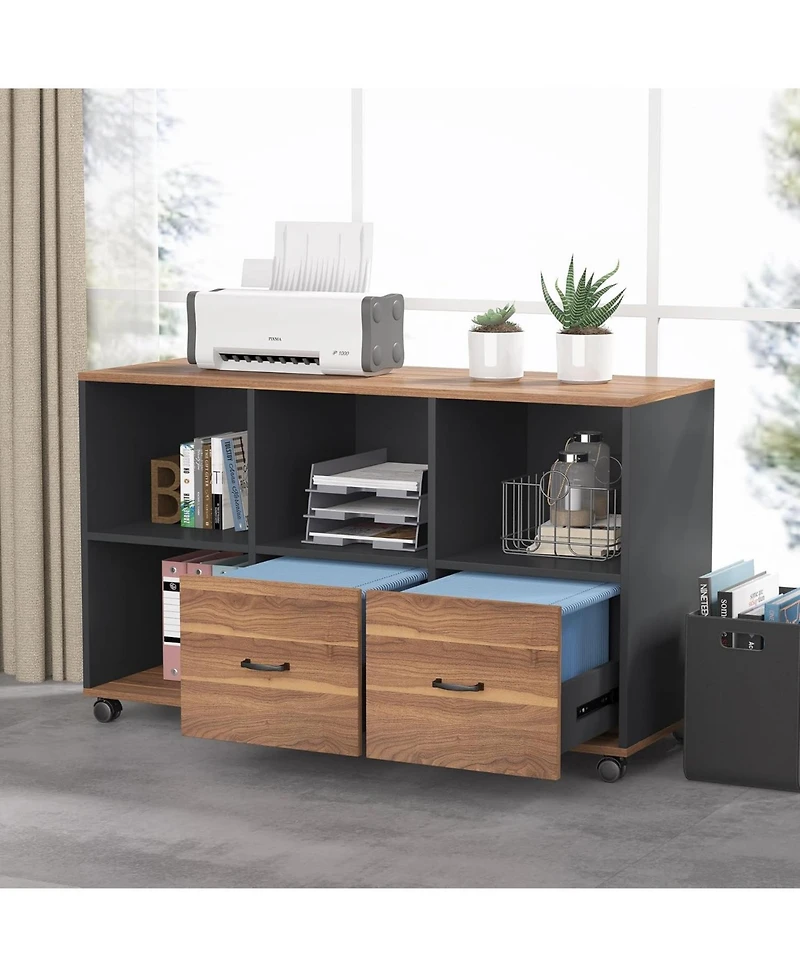 Tribesigns 47" Mobile File Cabinet with 2 Drawers and Shelves