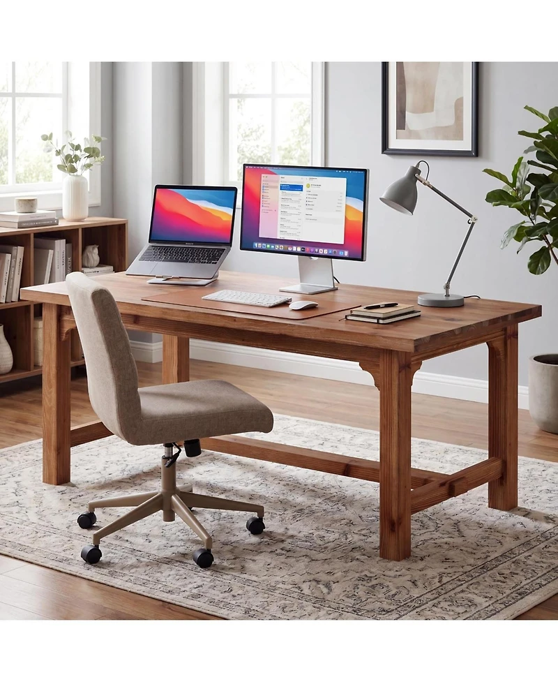 Tribesigns 63" Solid Wood Executive Desk with Foot Bar