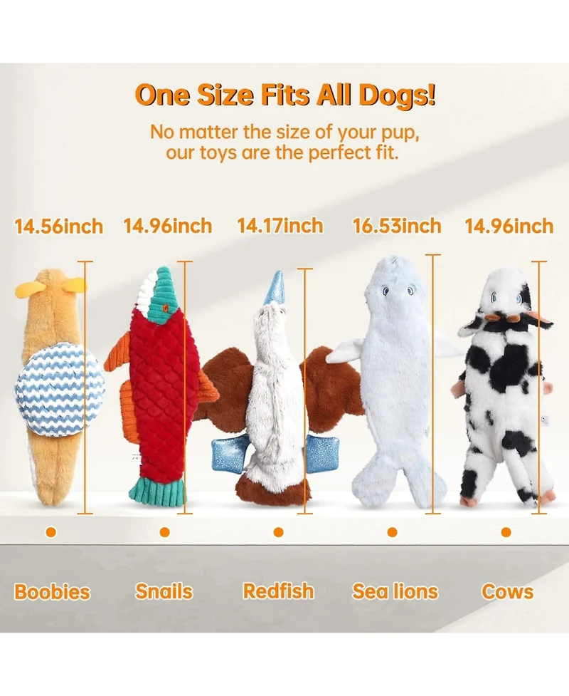 Nocciola 5 Pack Natures Call Crinkle Dog Toys, No Stuffing Plush Baby Animals with Squeaker, Tug and Fetch Toy for All Breeds and Puppies