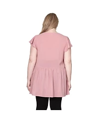 Standards & Practices Plus Deep V-Neck Ruffle Cap Sleeve High-Low Hem Tunic Blouse