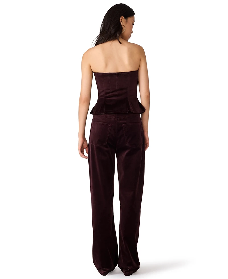 Steve Madden Women's Dawnette Strapless Velvet Peplum Top