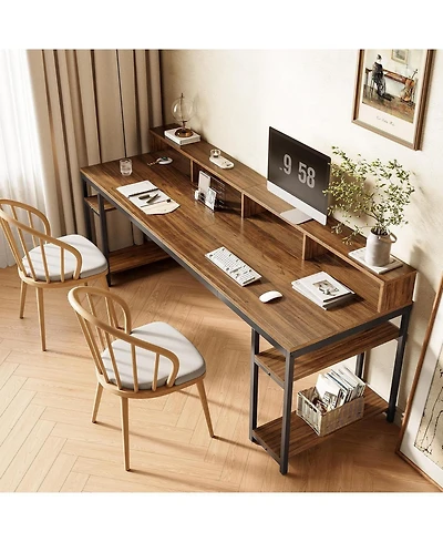 Tribesigns 78" 2-Person Gaming Desk with Storage Shelves