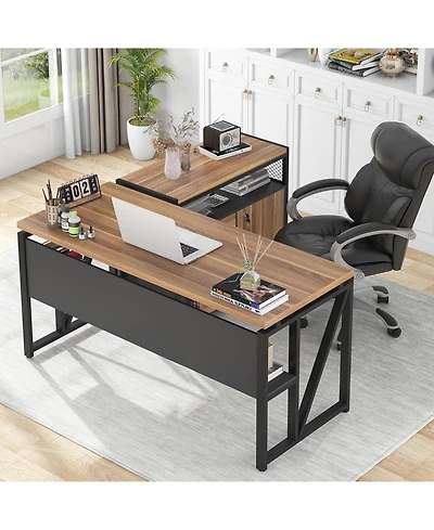 Tribesigns 55" L-Shaped Desk with Lockable File Cabinet
