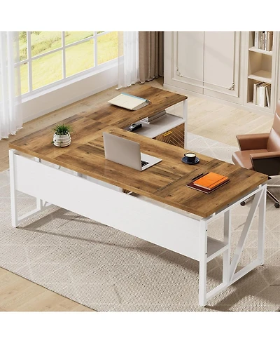 Tribesigns 63" L-Shaped Desk with Mobile File Cabinet