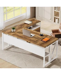 Tribesigns 63" L-Shaped Desk with Mobile File Cabinet