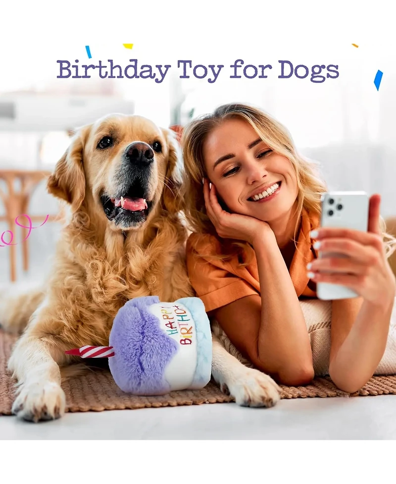 Nocciola Birthday Cake Squeaky Dog Toy, Lilac Plush Cake with Crinkle Paper, Soft Fabric for Cuddles, Perfect Birthday Gift for Dogs