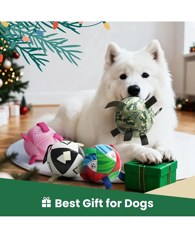 Nocciola Camo Soccer Ball Dog Toy, 6 Inch Squeaky Tug and Fetch Ball with Durable Strap, Interactive Toy for Medium Dogs