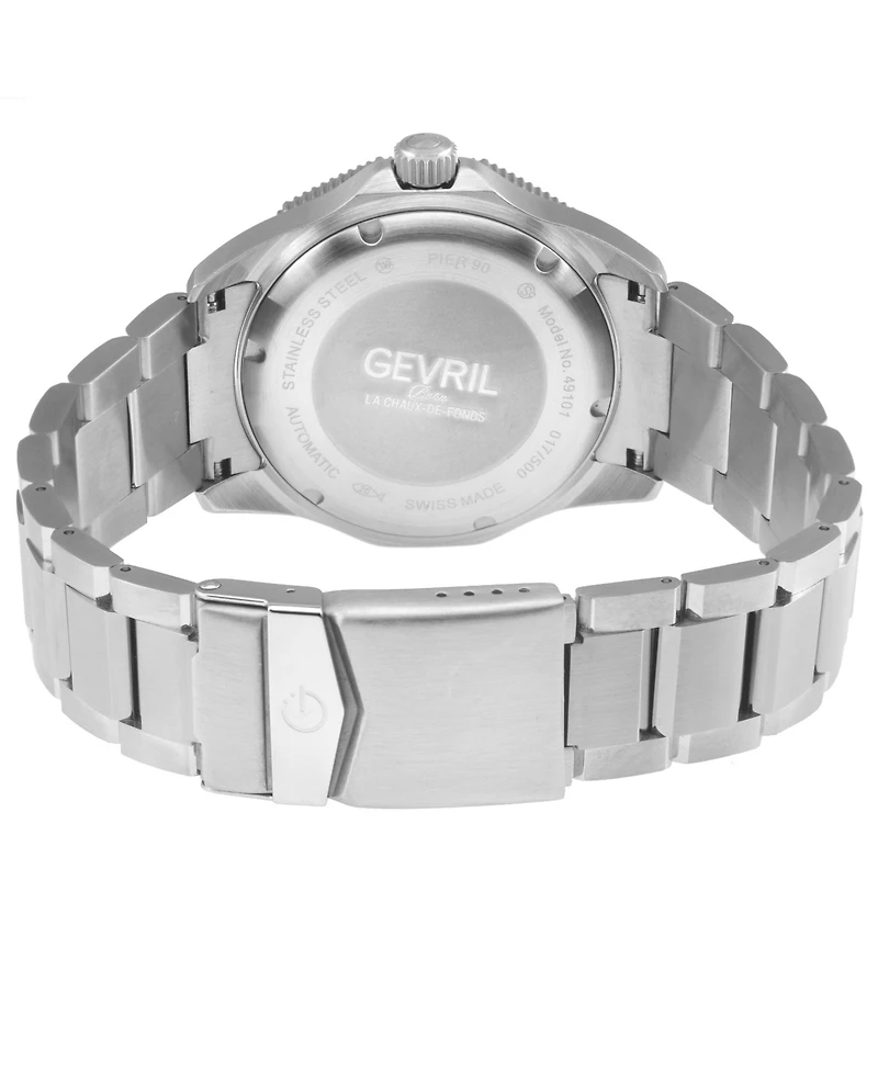 Gevril Men's Swiss Made Pier 90 Swiss Automatic Silver Stainless Steel Bracelet Watch