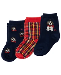 Polo Ralph Lauren Baby Boys' Festive Dog Plaid Crew Socks, 3-Pack