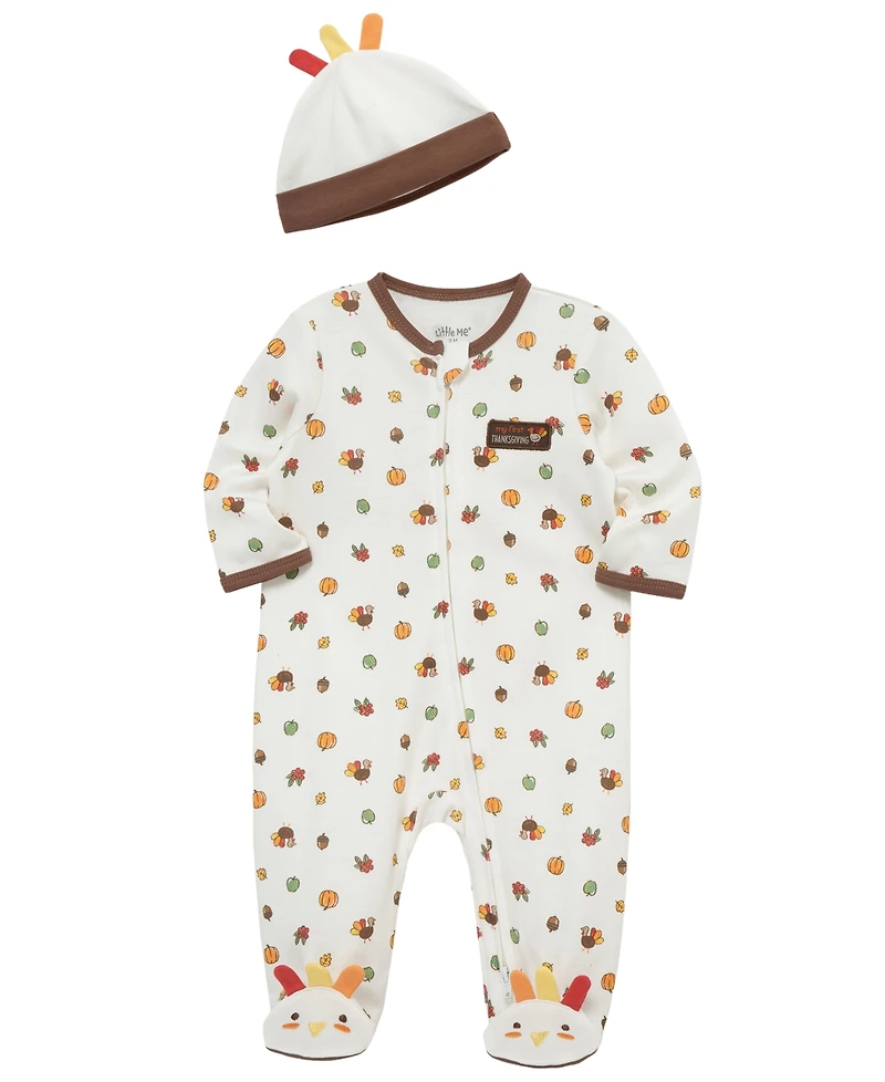 Little Me Baby Boys' and Girls' Turkey Footie Coverall with Matching Hat