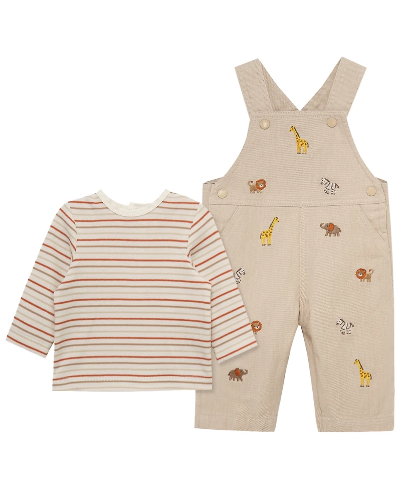 Little Me Baby Boys' Crewneck T-Shirt and Safari Overall, 2-Piece Set