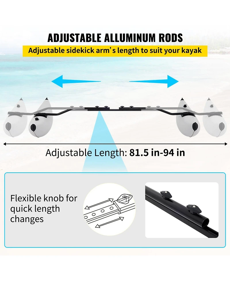 Sevorley Kayak Outrigger Stabilizers, 2-Pack Pvc Inflatable Float Kit with Sidekick Arms