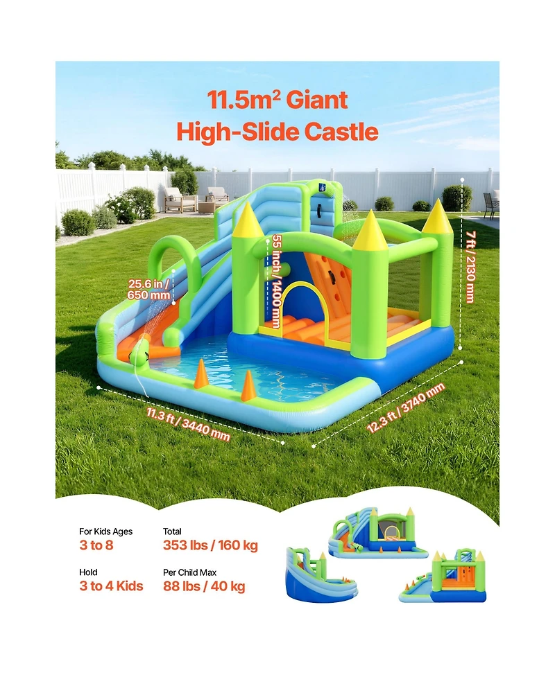 Sevorley Inflatable Water Slide Bounce House with Splash Pool and Basketball Hoop