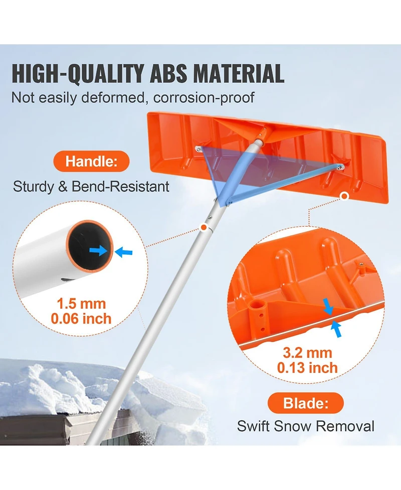 Vevor Snow Rake 25'' Abs Blade Snow Removal Tool 21ft Aluminium Roof Shovel