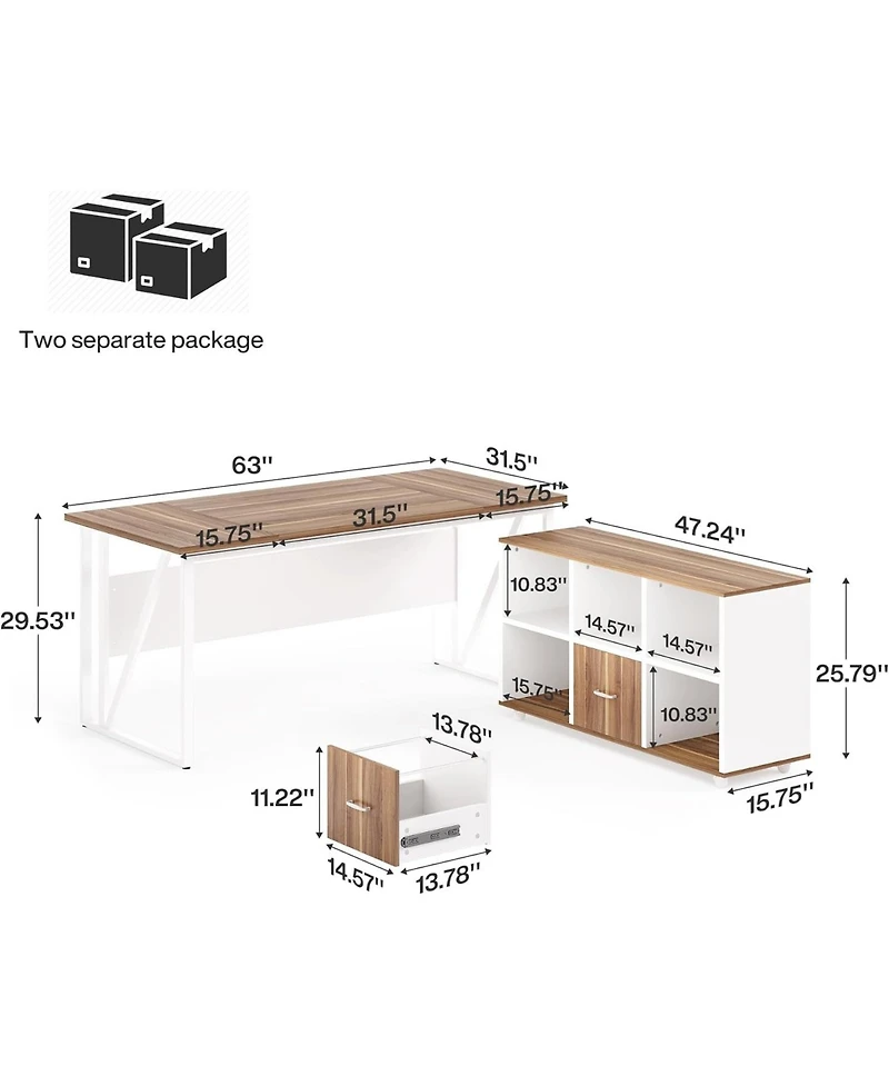 Tribesigns 63" L-Shaped Desk with Mobile File Cabinet
