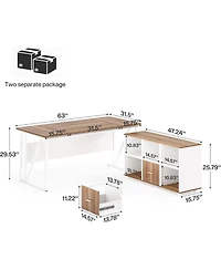 Tribesigns 63" L-Shaped Desk with Mobile File Cabinet