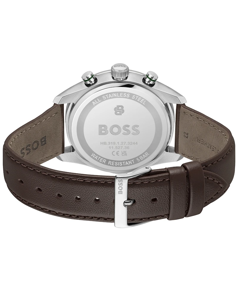 Hugo Boss Men's Grand Prix Quartz Chrono Brown Leather Watch 44.50mm