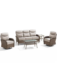 Bellefurn 5-Piece Outdoor Garden Wicker Crescent High Backrest Conversation Set with Coffee Table and 6" Cushion