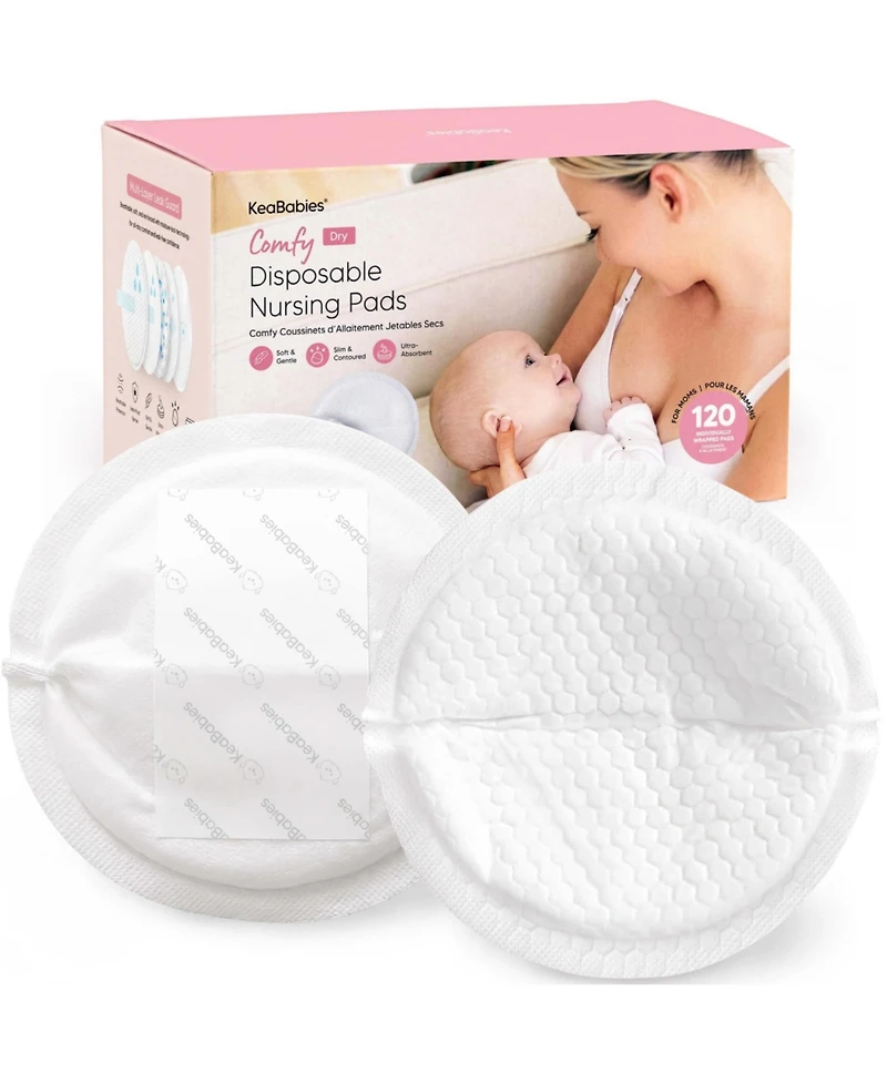KeaBabies Women's Comfy Dry Disposable Nursing Pads, Breast Pads for Leaking Milk, Stay Dry, Soft, Absorbent Breastfeeding