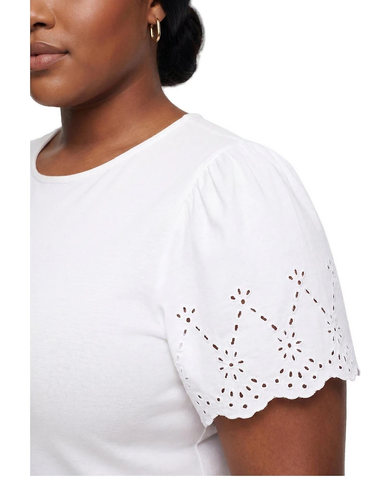 Torrid Plus Belle Isle Eyelet Scalloped-Edge Cotton Crewneck Short-Sleeve T-Shirt