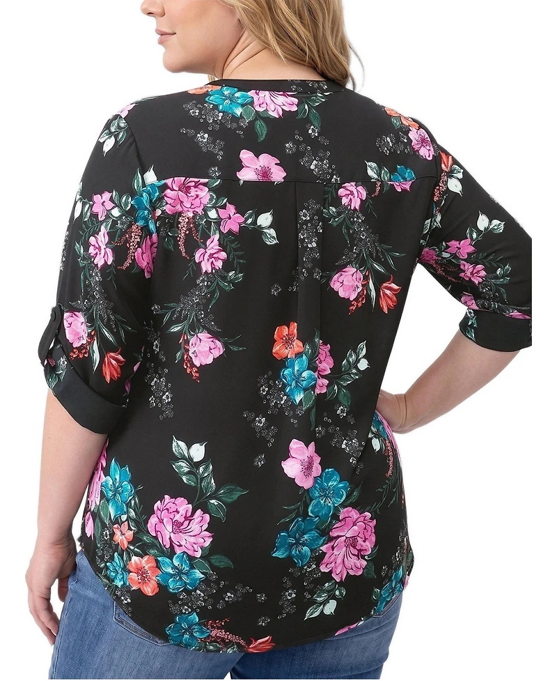 Torrid Plus Harper Floral 3/4 Roll-Tab Sleeve Blouse