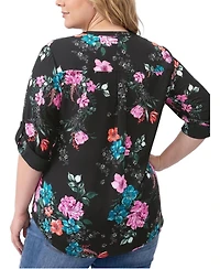 Torrid Plus Harper Floral 3/4 Roll-Tab Sleeve Blouse