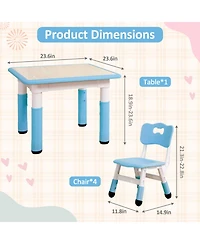 homfan Kids Table and 4 Chairs Set, 5-Piece Height Adjustable Toddler Activity Play Table Set, Non-Slip Feet, Graffiti Desktop for Classroom, Home