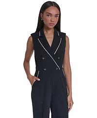 Karl Lagerfeld Paris Women's Scuba Crepe Sleeveless Collared Wide-Leg Jumpsuit