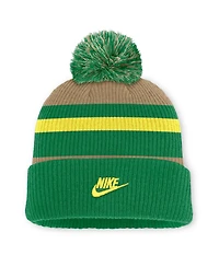 Men's and Women's Nike Green/Beige Oregon Ducks Legacy Striped Cuffed Knit Hat with Pom