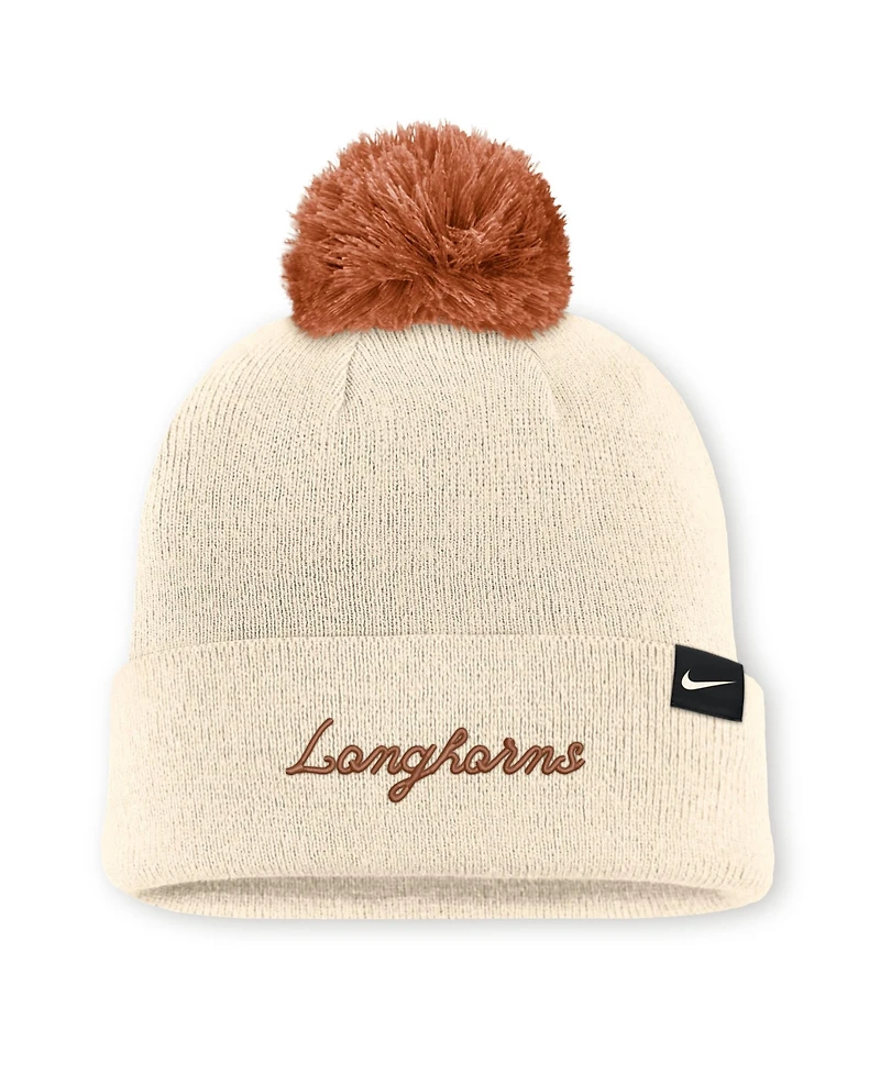 Men's and Women's Nike Natural Texas Longhorns Campus Prep Script Cuffed Knit Hat with Pom