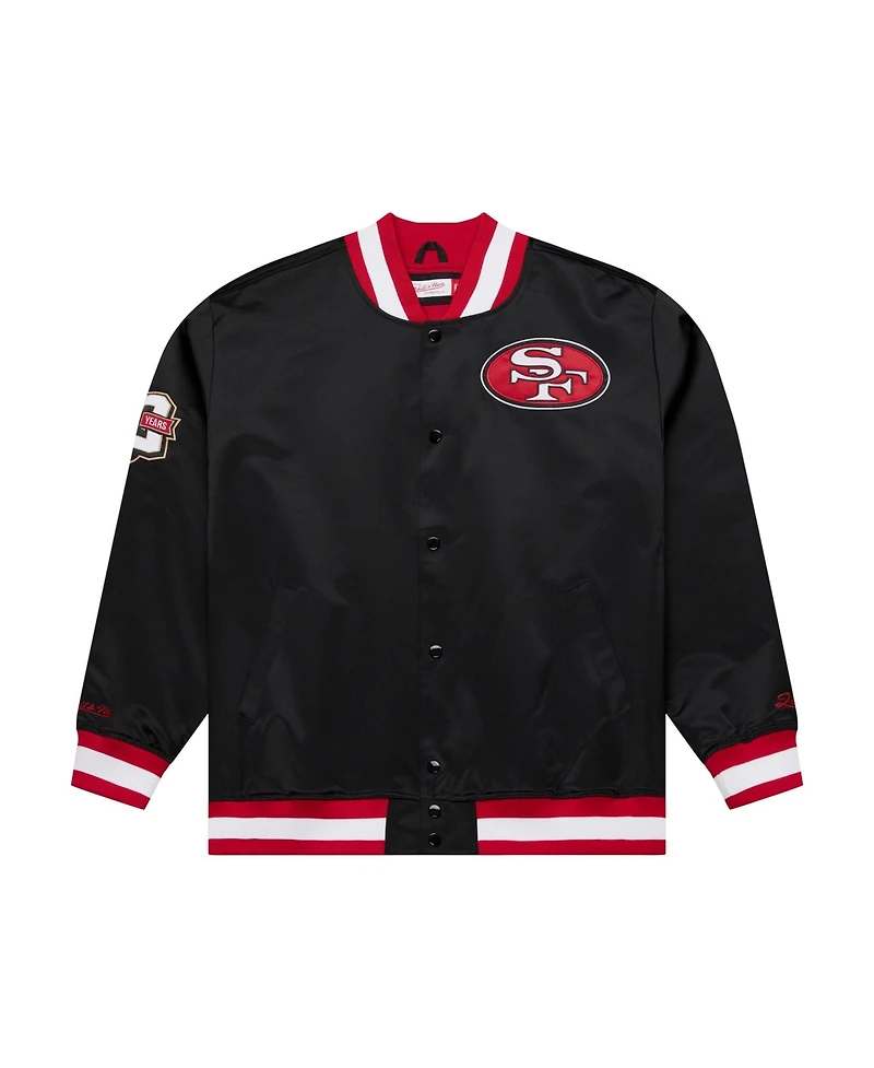 Mitchell & Ness Men's Black San Francisco 49ers 80th Anniversary Heavyweight Satin Full-Snap Jacket