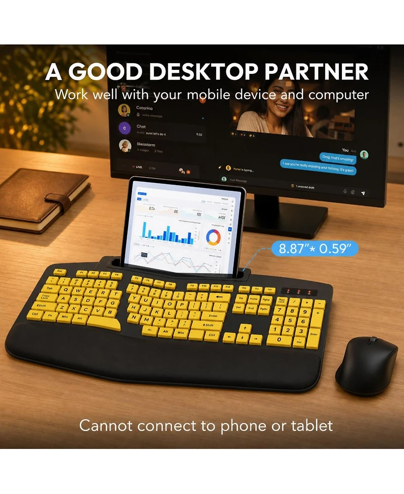 Lofree Wireless Ergonomic Wrist-Rest Keyboard and Mouse Combo for Computer/Phone/Tablet