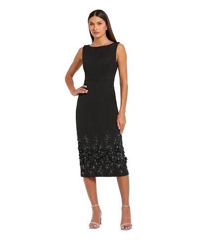 Mac Duggal Women's Crepe Sleeveless Midi Dress With Flower Beading