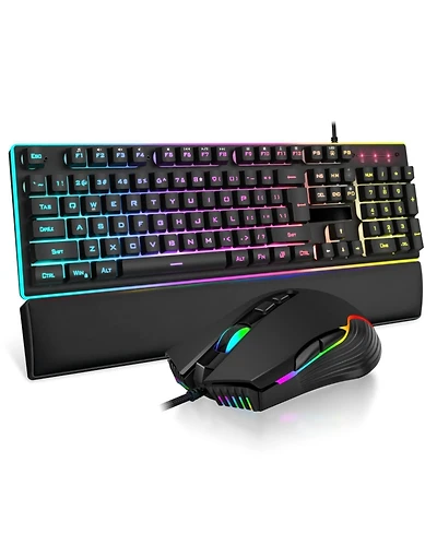 Lofree Wired Gaming Keyboard Mouse Combo Rgb Backlit 7200 Dpi Anti Ghosting Soft Wrist Rest