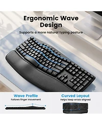Lofree Wireless Keyboard Mouse Set Quiet Ergonomic Wave Design Leather Wrist Rest Productivity Shortcuts