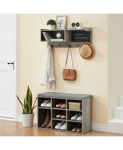gaomon Hall Tree, Wall Mounted Coat Rack Shoe Bench Set with 5 Hooks, Industrial Entrance Organizer, Shoe Cubbies, Entryway Bench with Storage