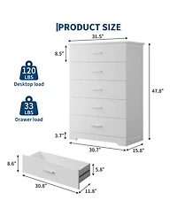 Gaomon 2 Set of 5 Drawer Dresser for Bedroom, 47" Tall Chest of Drawers, Modern Dresser with Metal Handles, Modern Storage Organizer.