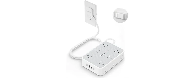 Tessan Wall Outlet Extender with 10FT, 12 Outlet, 2 Usb-c for Home, Office and Travel