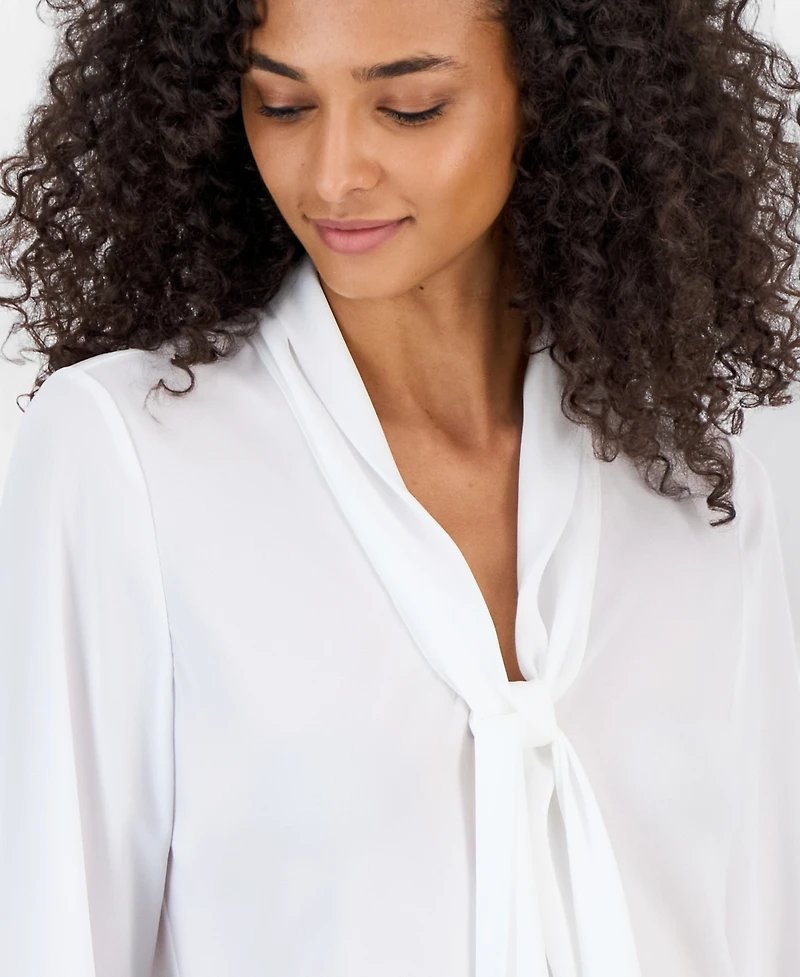 Tahari Asl Petite Tie-Front V-Neck Long-Sleeve Blouse