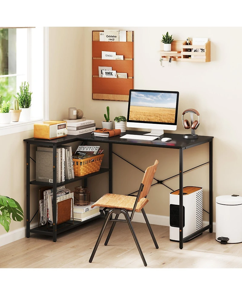 Slickblue L Shaped Corner Desk 47 Inch with Adjustable Storage Shelves