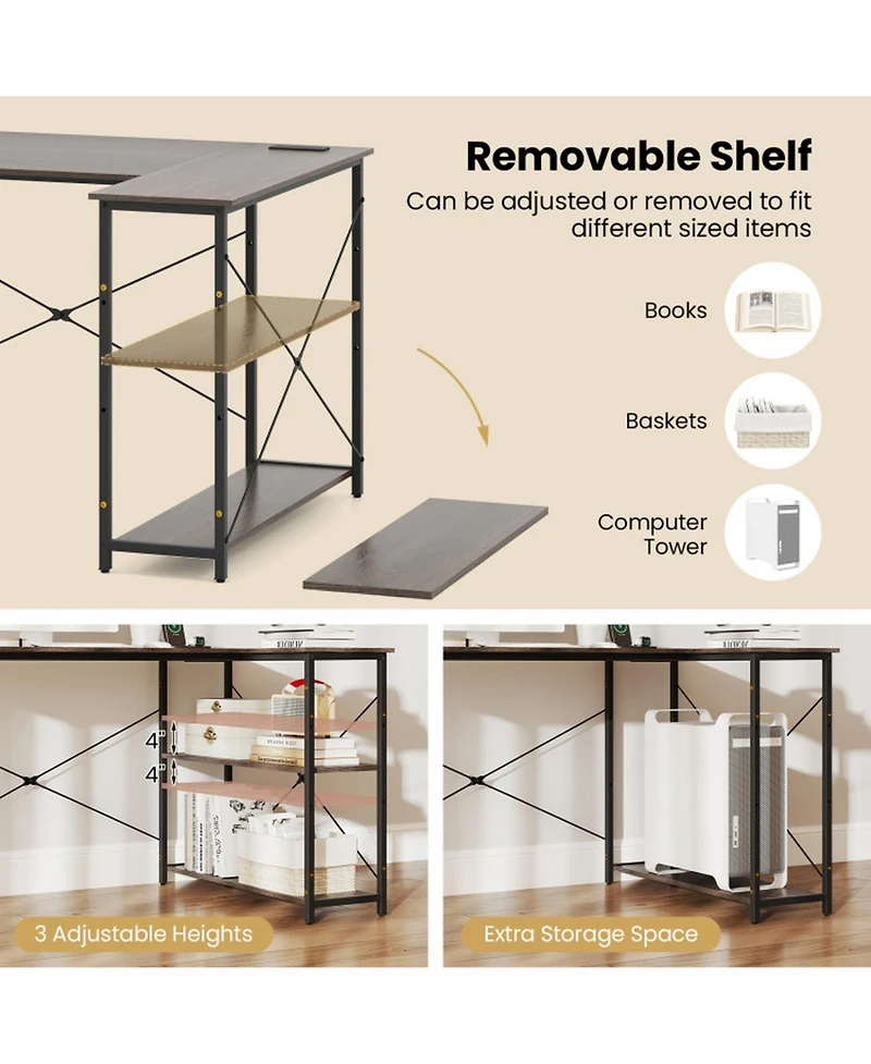 Sugift 47-Inch L-Shaped Reversible Corner Desk with Adjustable Storage Shelves